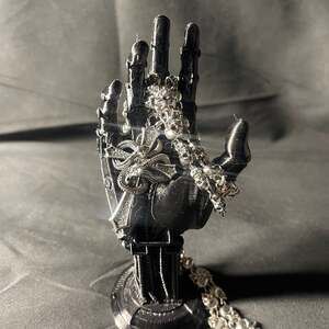 Gothic Skull Ball Chain Necklace with Serpent Cross Pendant - Silver Tone